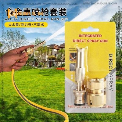 Picture of Spray Nozzle Brass Coating Water Gun High Pressure Direct Spray Quick Connect Adjustable Watering Gun Home Garden