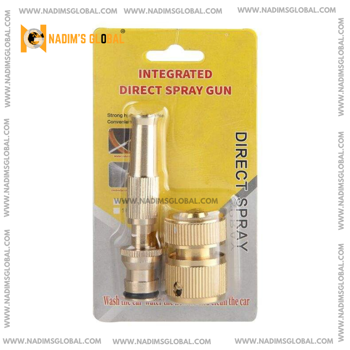 Picture of Spray Nozzle Brass Coating Water Gun High Pressure Direct Spray Quick Connect Adjustable Watering Gun Home Garden