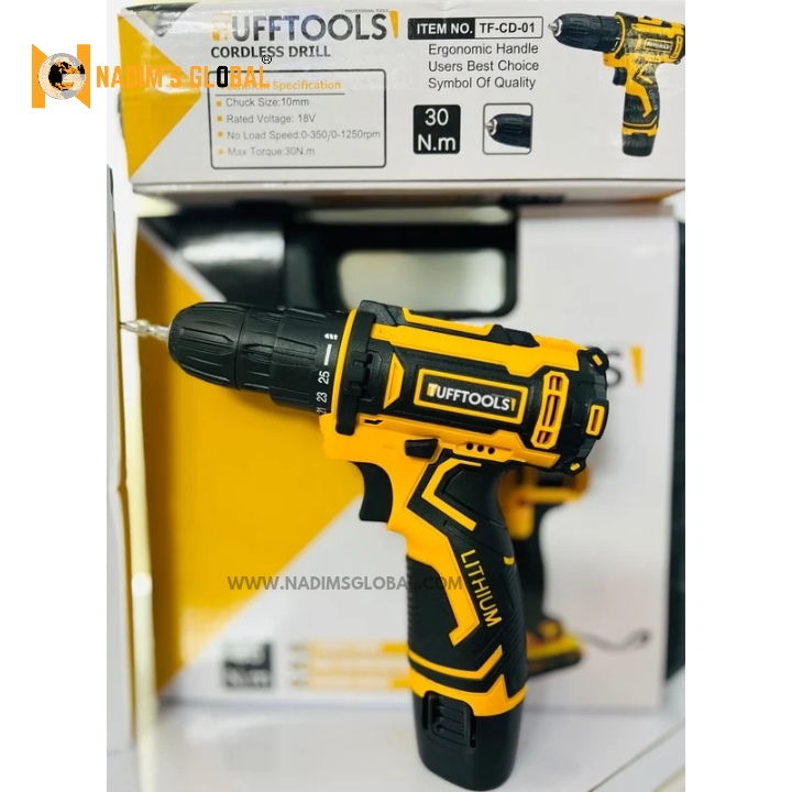 Picture of TUFFTOOLS Super Power 18V Cordless Portable Power Drill Kit with 2 Li-ion Batteries-Screwgun