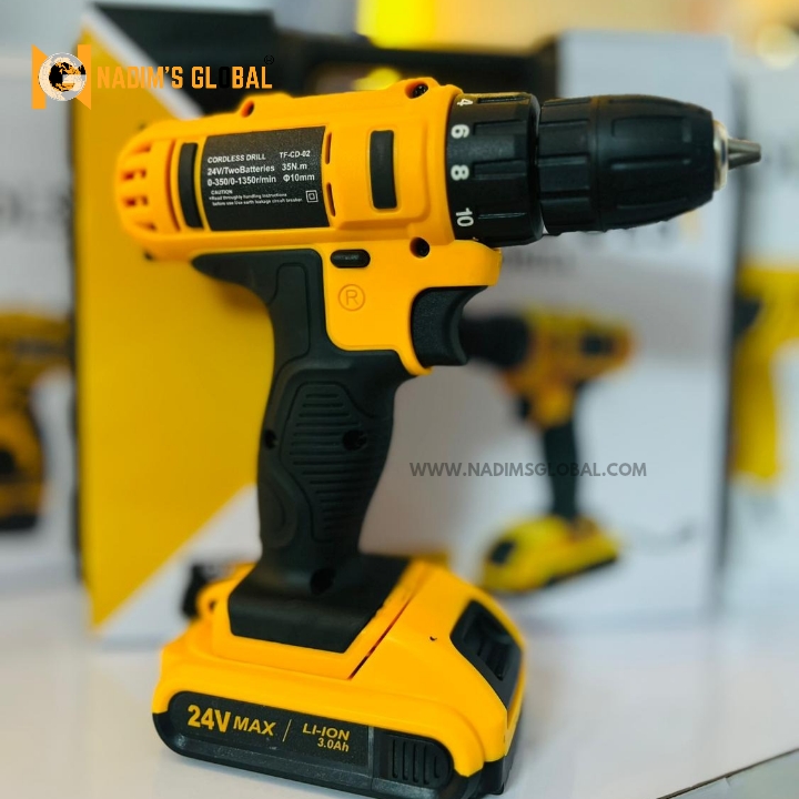 Picture of TUFFTOOLS KFK 24V Cordless Impact Drill Machine 10mm Brushed Motor with 2pcs Li-ion Rechargeable Batteries – Portable Electric Hand Drill & Screwdriver Kit-Screwgun