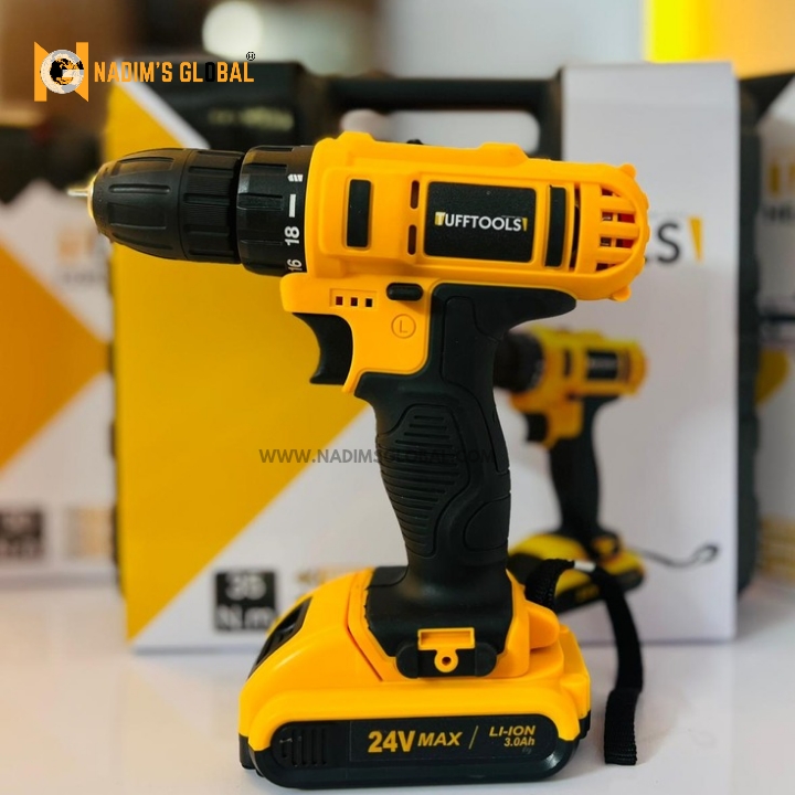 Picture of TUFFTOOLS KFK 24V Cordless Impact Drill Machine 10mm Brushed Motor with 2pcs Li-ion Rechargeable Batteries – Portable Electric Hand Drill & Screwdriver Kit-Screwgun
