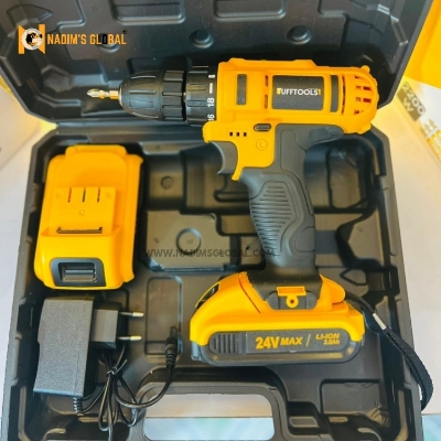 Picture of TUFFTOOLS KFK 24V Cordless Impact Drill Machine 10mm Brushed Motor with 2pcs Li-ion Rechargeable Batteries – Portable Electric Hand Drill & Screwdriver Kit-Screwgun