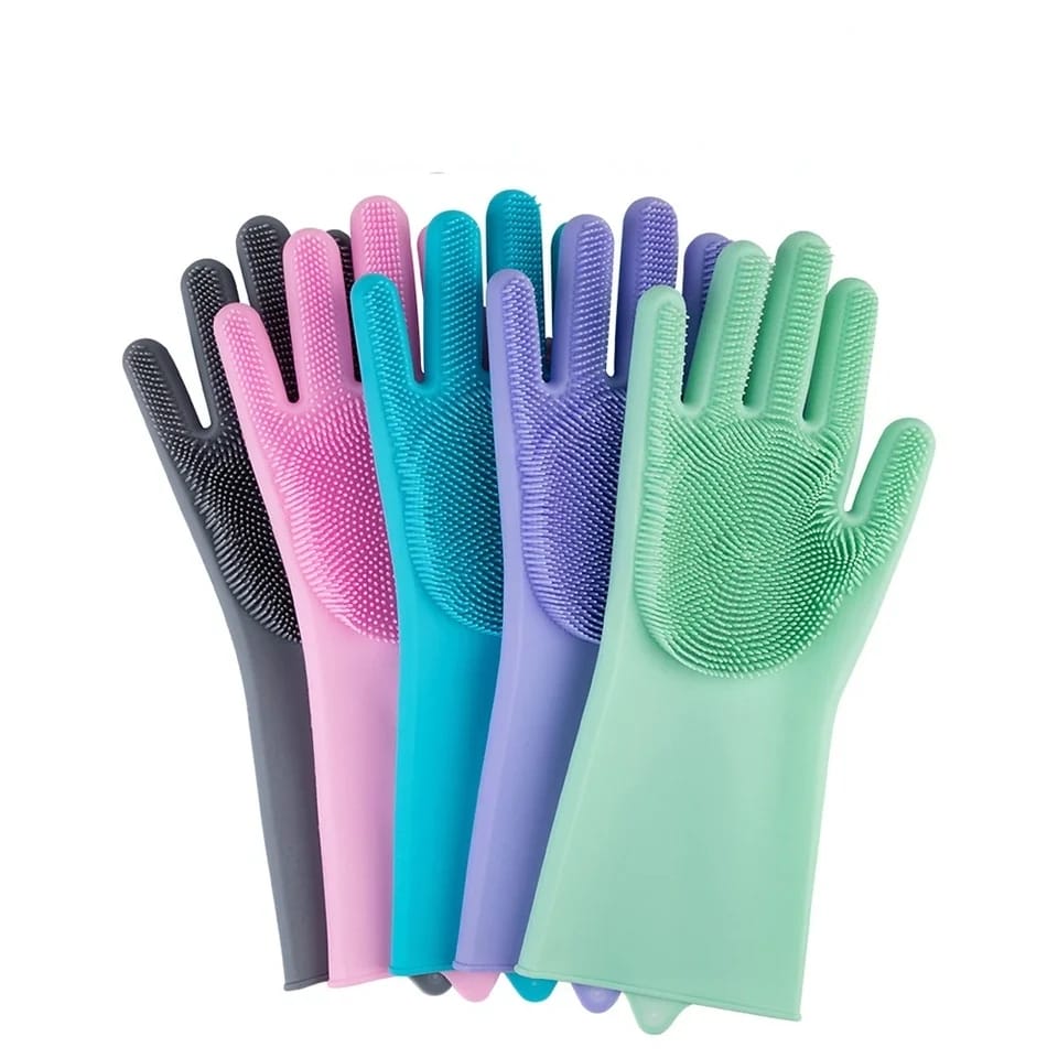 Picture of High Quality Silicone Dish Washing Kitchen Hand Gloves - Multicolor