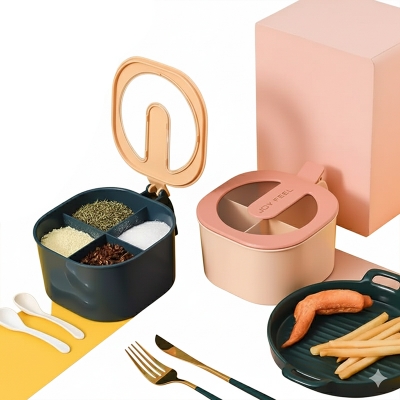 Picture of Multi Storage 4 Section Kitchen Spices Lid Box With Spoons