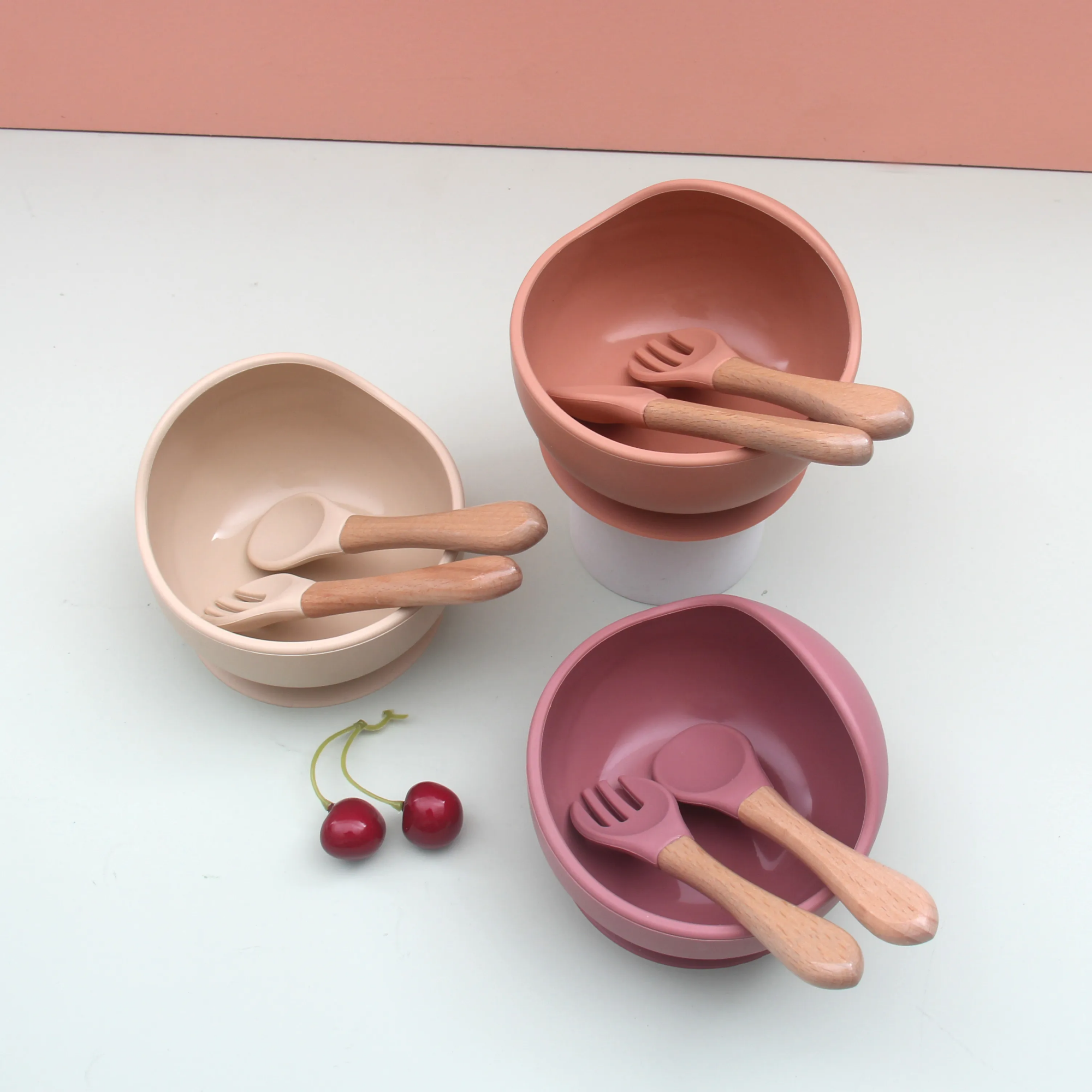 Picture of Pack of 3pcs Silicone Kids Dining Suction Bowl Baby Spoons Feeding Set for Infant Toddler Children Baby Feeding Set