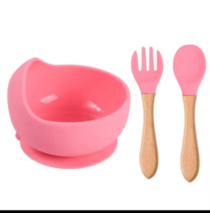 Picture of Pack of 3pcs Silicone Kids Dining Suction Bowl Baby Spoons Feeding Set for Infant Toddler Children Baby Feeding Set