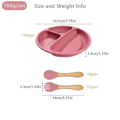 Picture of Food Grade Silicone Baby Tableware Set Soft Non-Slip Feeding Plate Sucker 3-Piece Dinner Spoon Fork Plate Set for Kids Dining