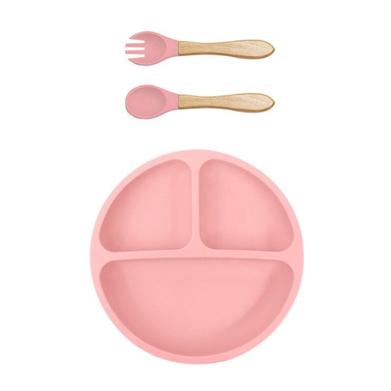 Picture of Food Grade Silicone Baby Tableware Set Soft Non-Slip Feeding Plate Sucker 3-Piece Dinner Spoon Fork Plate Set for Kids Dining