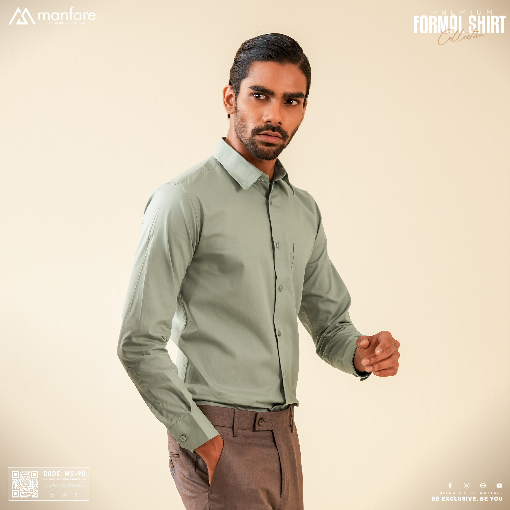 Picture of Premium Formal Solid Shirt For Men | Light Olive | MS-90