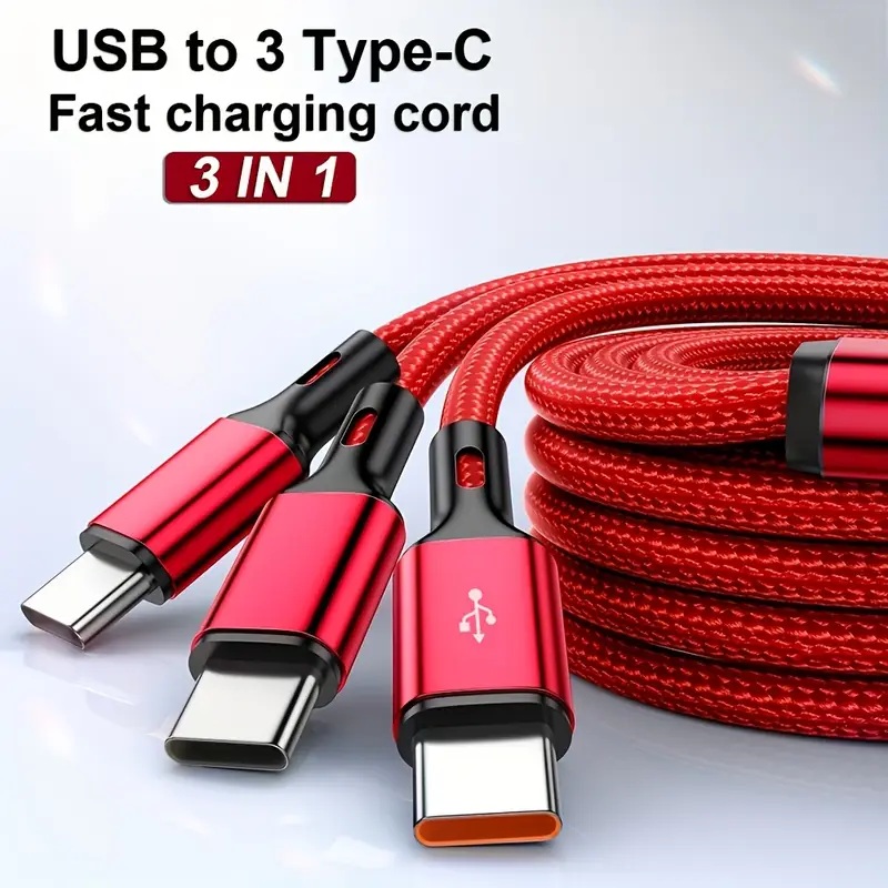 Picture of Fast Charger Cord 3 in 1 USB Charging Cable Type C Micro USB iPhone High-Speed Data Transfer