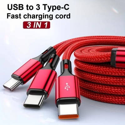 Picture of Fast Charger Cord 3 in 1 USB Charging Cable Type C Micro USB iPhone High-Speed Data Transfer