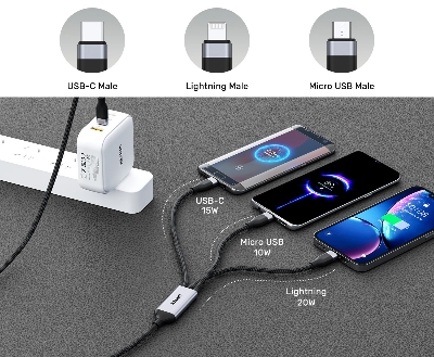 Picture of Fast Charger Cord 3 in 1 USB Charging Cable Type C Micro USB iPhone High-Speed Data Transfer
