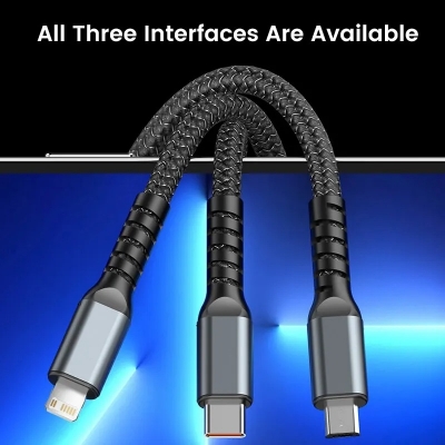 Picture of Fast Charger Cord 3 in 1 USB Charging Cable Type C Micro USB iPhone High-Speed Data Transfer