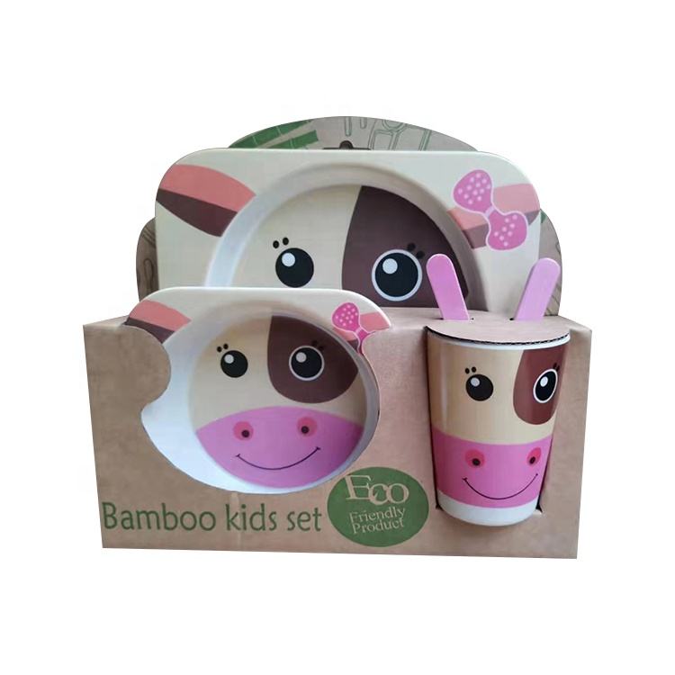Picture of 5pcs Cute Animal Design Set of 5pcs Custom Baby Bamboo Fiber Dinnerware Sets