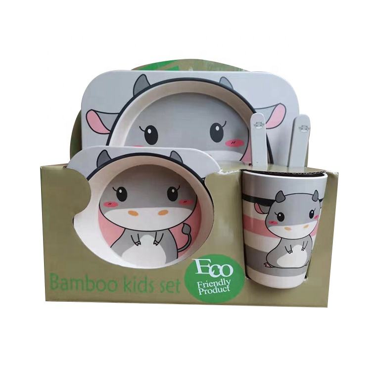 Picture of 5pcs Cute Animal Design Set of 5pcs Custom Baby Bamboo Fiber Dinnerware Sets