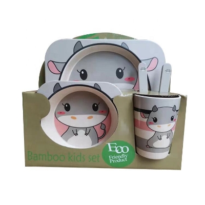 Picture of 5pcs Cute Animal Design Set of 5pcs Custom Baby Bamboo Fiber Dinnerware Sets