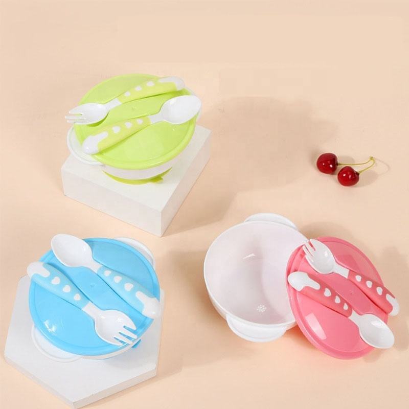 Picture of Children Feeding Bowl Set BPA Free Spoon Fork Tableware Set Non Slip Plastic Baby Bowl With Suction