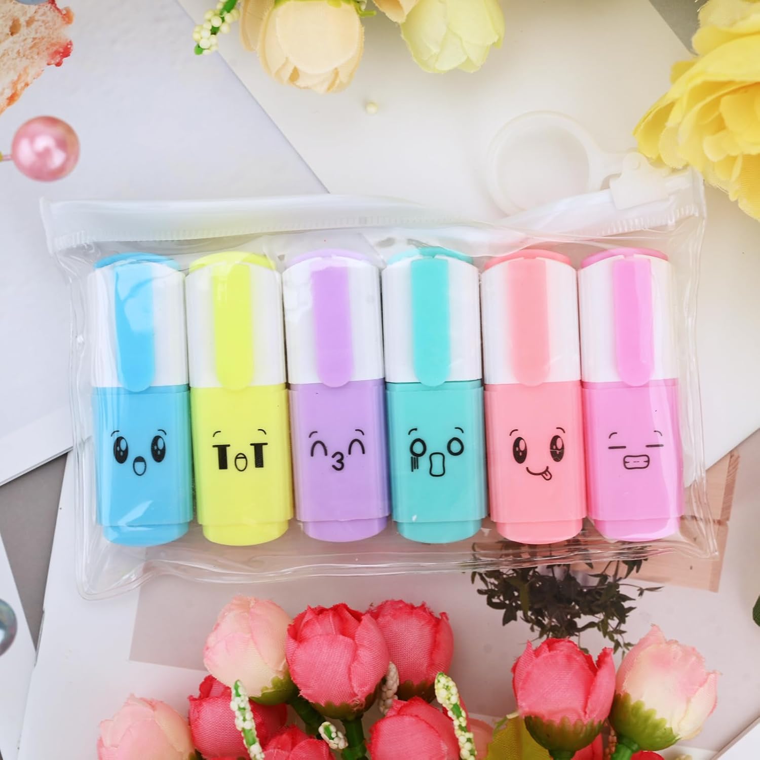 Picture of 6 Pcs Premium Mini Text Markers, Pastel Highlighters, Mixed Colors No Bleed Dry Quick to Hold, for Accurate Underline and Highlighter, Highlighter Pen for Journals, School, College, University or Office