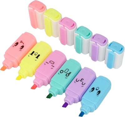 Picture of 6 Pcs Premium Mini Text Markers, Pastel Highlighters, Mixed Colors No Bleed Dry Quick to Hold, for Accurate Underline and Highlighter, Highlighter Pen for Journals, School, College, University or Office