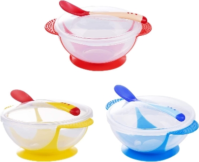 Picture of Baby Suction Cup Bowl Set Non-slip and Anti-fall Baby Bowl With Temperature Sensing Spoon Baby Training Bowl