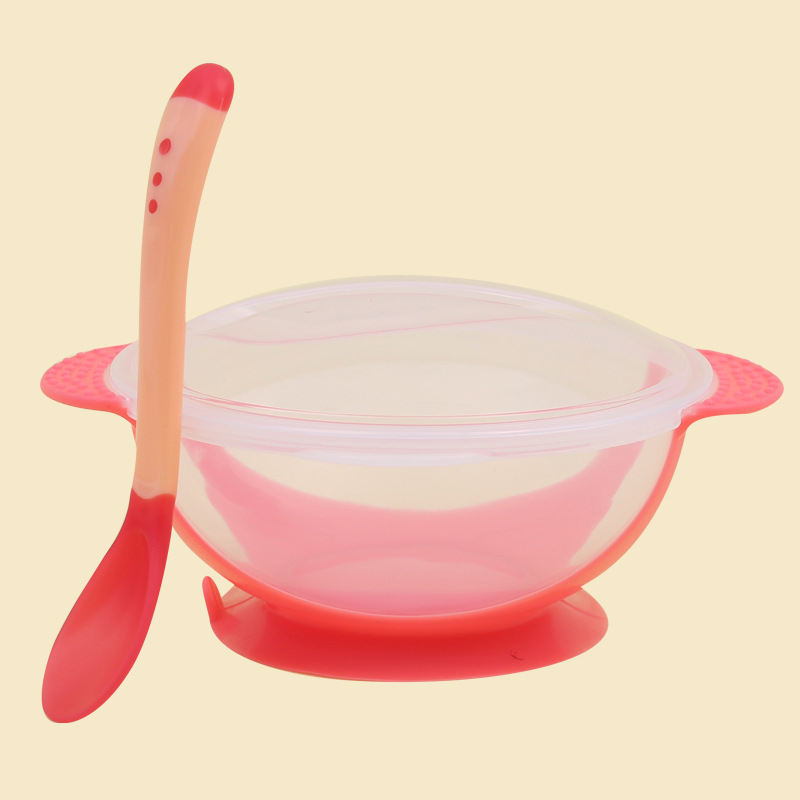 Picture of Baby Suction Cup Bowl Set Non-slip and Anti-fall Baby Bowl With Temperature Sensing Spoon Baby Training Bowl