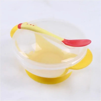 Picture of Baby Suction Cup Bowl Set Non-slip and Anti-fall Baby Bowl With Temperature Sensing Spoon Baby Training Bowl