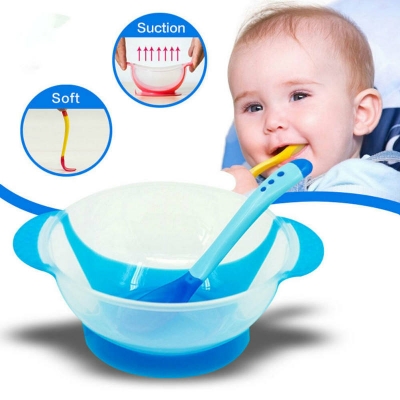 Picture of Baby Suction Cup Bowl Set Non-slip and Anti-fall Baby Bowl With Temperature Sensing Spoon Baby Training Bowl