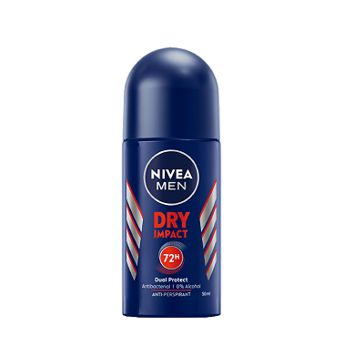Picture of NIVEA MEN Dry Impact Roll-On Deodorant 50ml Antiperspirant for a Dry Skin Feeling, 72h Sweat Protection and Dual Active Formula