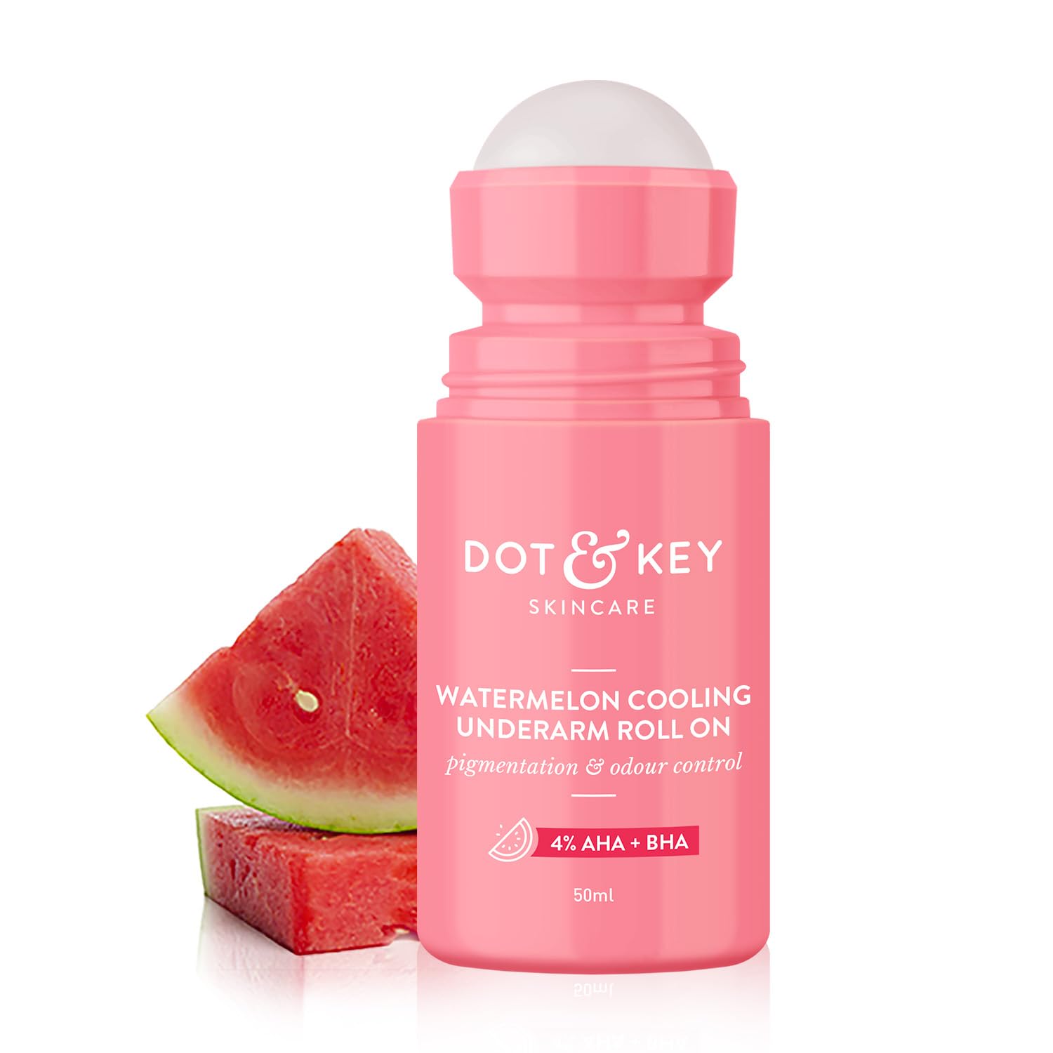 Picture of Dot & Key Watermelon Cooling Underarm Roll On 50ml | Odour & Sweat Controls | 4% AHA + BHA | Fresh Aqua Fragrance | Gently Exfoliates & Smooths Skin | For Men & Women | Made in India