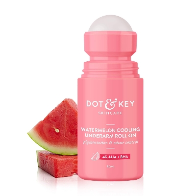 Picture of Dot & Key Watermelon Cooling Underarm Roll On 50ml | Odour & Sweat Controls | 4% AHA + BHA | Fresh Aqua Fragrance | Gently Exfoliates & Smooths Skin | For Men & Women | Made in India
