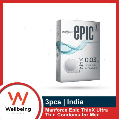 Picture of Manforce Epic ThinX Ultra Thin Condoms for Men - 3 Count| 0.03mm| Vegan| No Harsh Chemicals| With Disposable Pouch| Easy Peel Pack