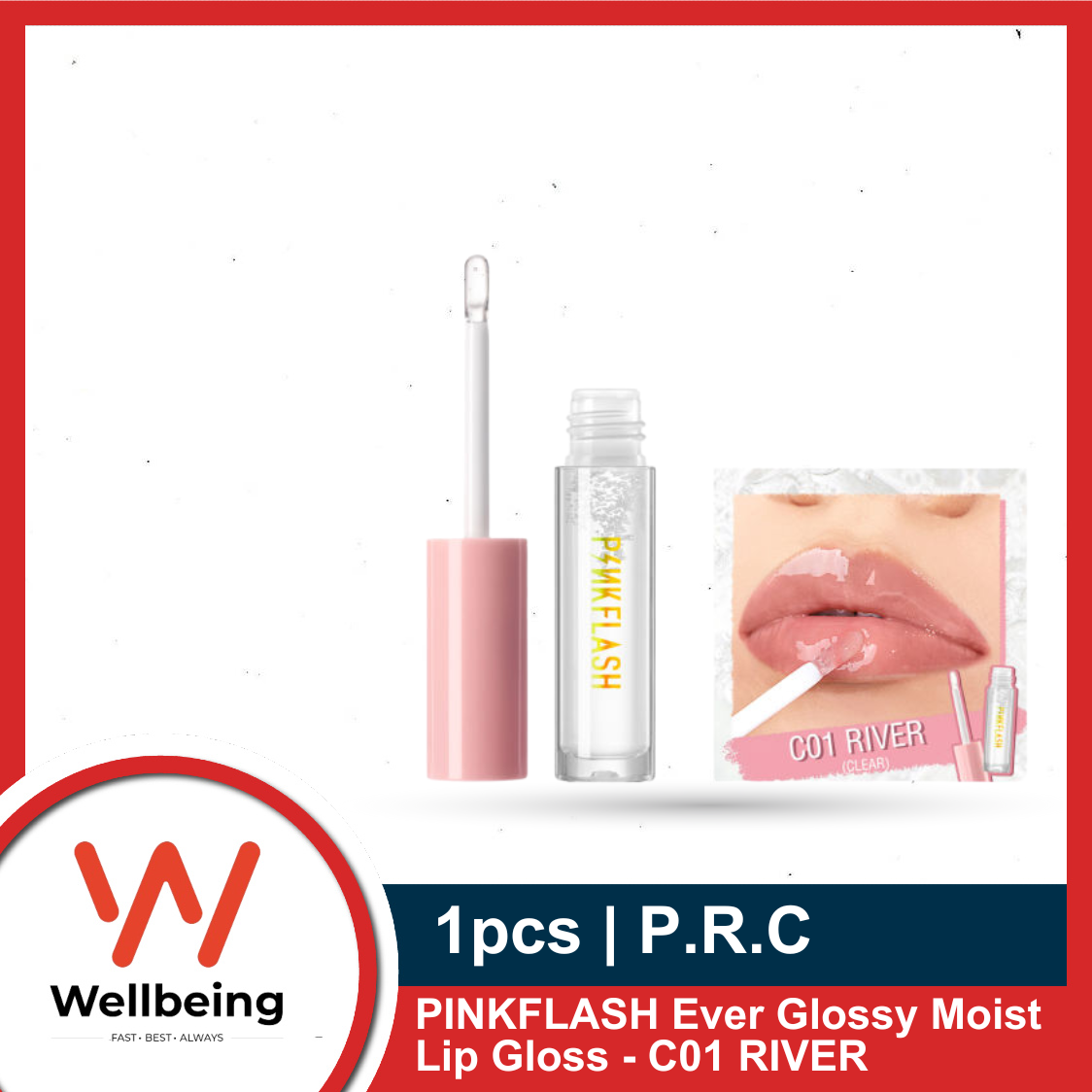 Picture of PINKFLASH Ever Glossy Moist Lip Gloss - C01 RIVER | Pinkflash Lasting Glossy Lipgloss PFL02 1pcs 2.3gm