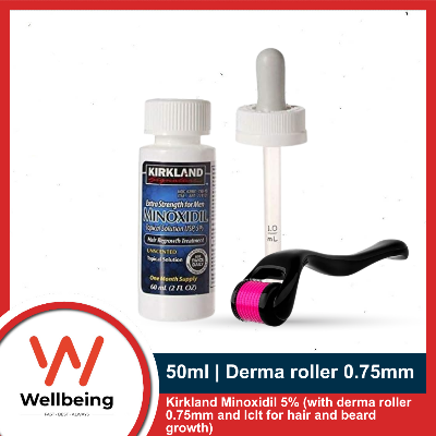 Picture of Kirkland Minoxidil 5% 60ml with Derma Roller 0.5mm and lclt for Hair & Beard Growth