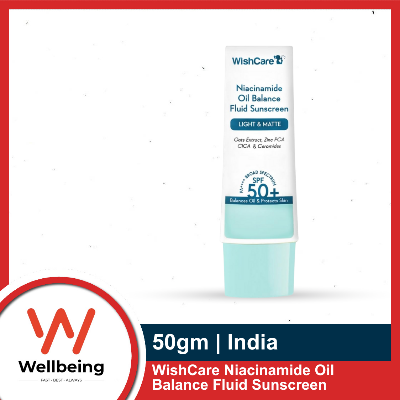 Picture of WishCare Niacinamide Oil Balance Fluid Sunscreen 50g SPF 50 PA++++ with 8 Hrs+ SPF Protection- Lightweight Matte Sunscreen SPF 50 for Oily Skin & No White Cast