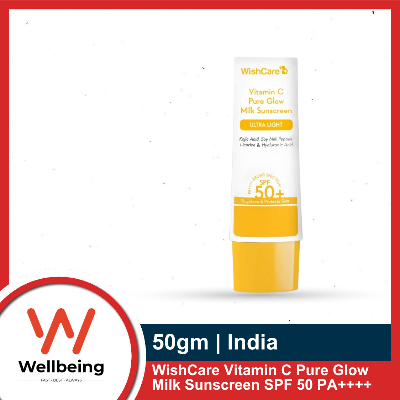 Picture of WishCare Vitamin C Pure Glow Milk Sunscreen SPF 50 PA++++ 50gm - Ultra Light Weight, Oil Free with Broad Spectrum Protection & No White Cast