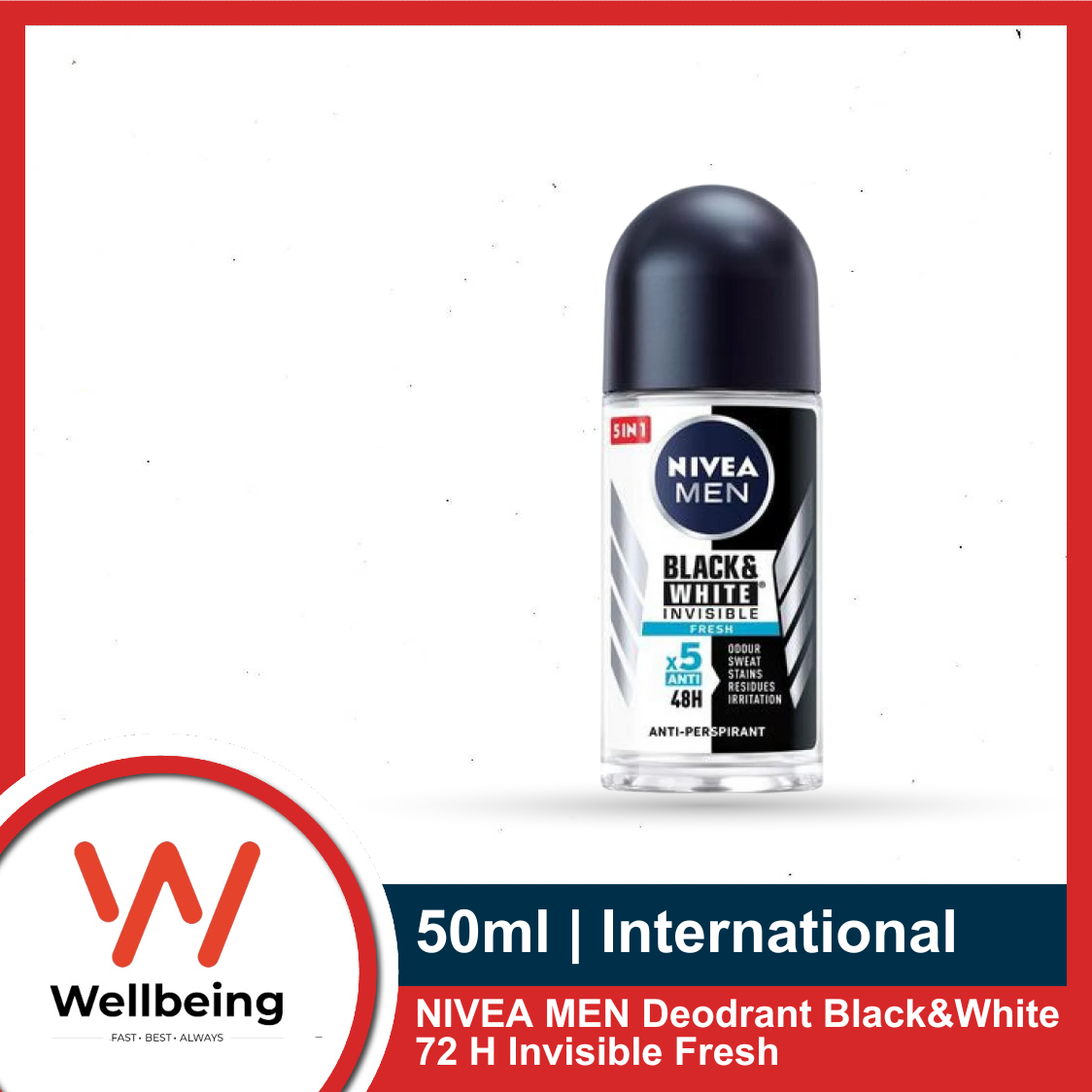 Picture of NIVEA MEN Deodrant Black&White 72 H Invisible Fresh Antiperspirant in the ball for men 25ml/ 50ml