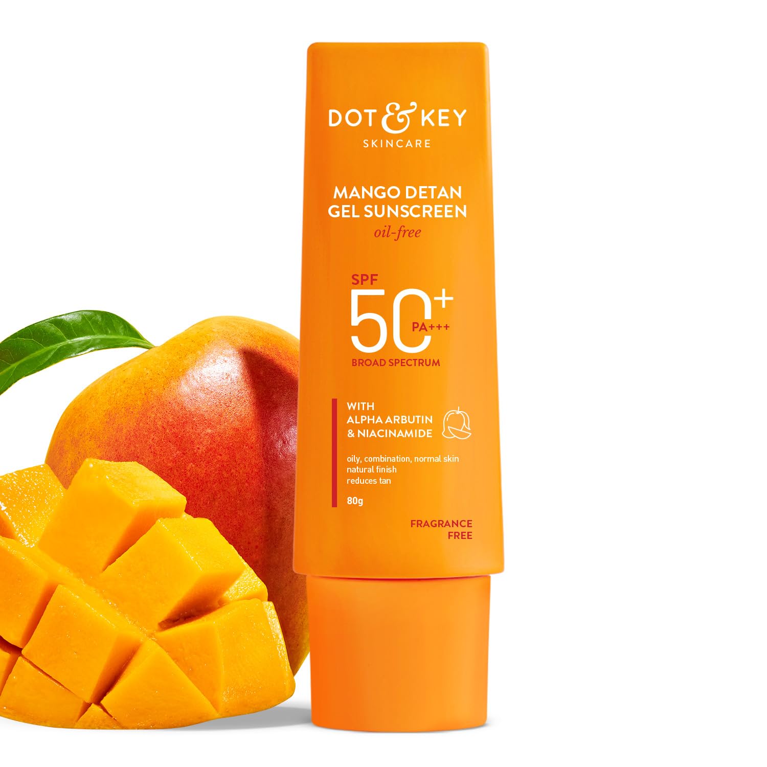 Picture of Dot & Key Mango Detan Gel Sunscreen SPF 50+ PA+++ 80gm | Oil-Free, With Alpha-Arbutin & Niacinamide | Controls Tanning, Brightens Skin | Fades Dark Spots, Water Resistant | All Skin Types