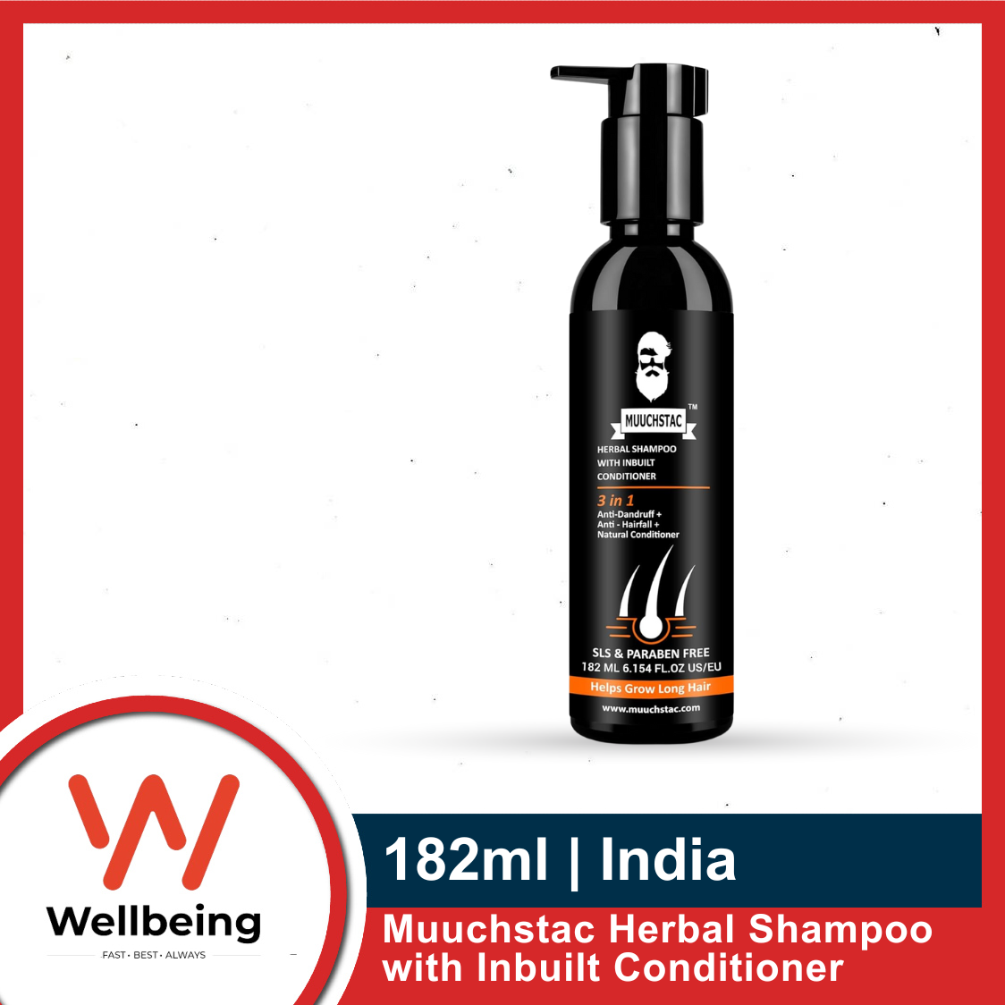 Picture of Muuchstac Herbal Shampoo with Inbuilt Conditioner 182ml Anti dandruff & anti Hairfall, Helps grow long hairs, No SLS, Silicone and Paraben