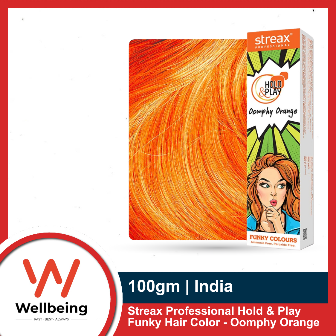 Picture of Streax Professional Hold & Play Funky Hair Color - Oomphy Orange 100g