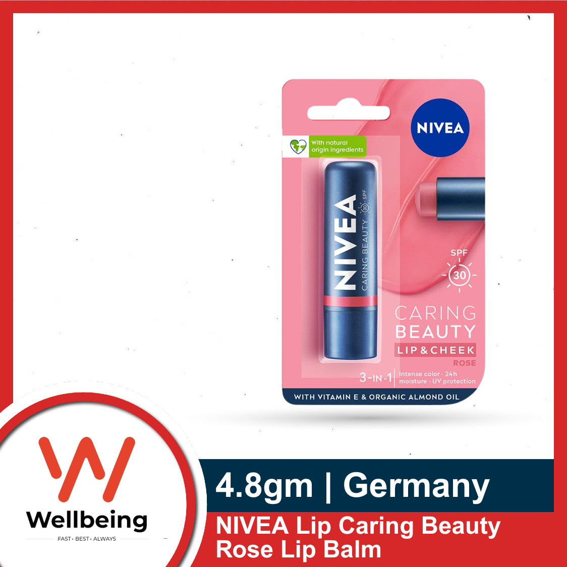 Picture of NIVEA Lip Caring Beauty Rose Lip Balm | Lip & Cheek Tint with SPF 30 4.8gm