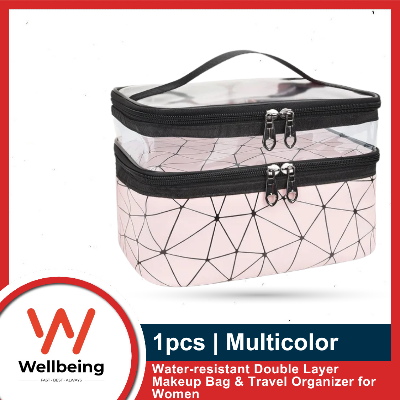 Picture of 1pcs Double Layer Makeup Bag Multicolor Makeup Bag Cosmetic Bag Travelling Double Layer Makeup Bag Organizer Medium Case For Women Girls Reusable Bags