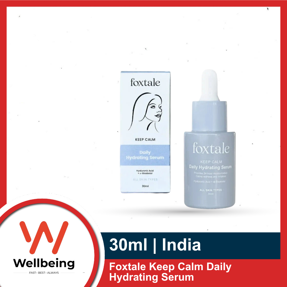 Picture of Foxtale Keep Calm Daily Hydrating Serum 30ml with Hyaluronic Acid, Aquaporin Boosters and algae extracts for deeply hydrating and reducing redness