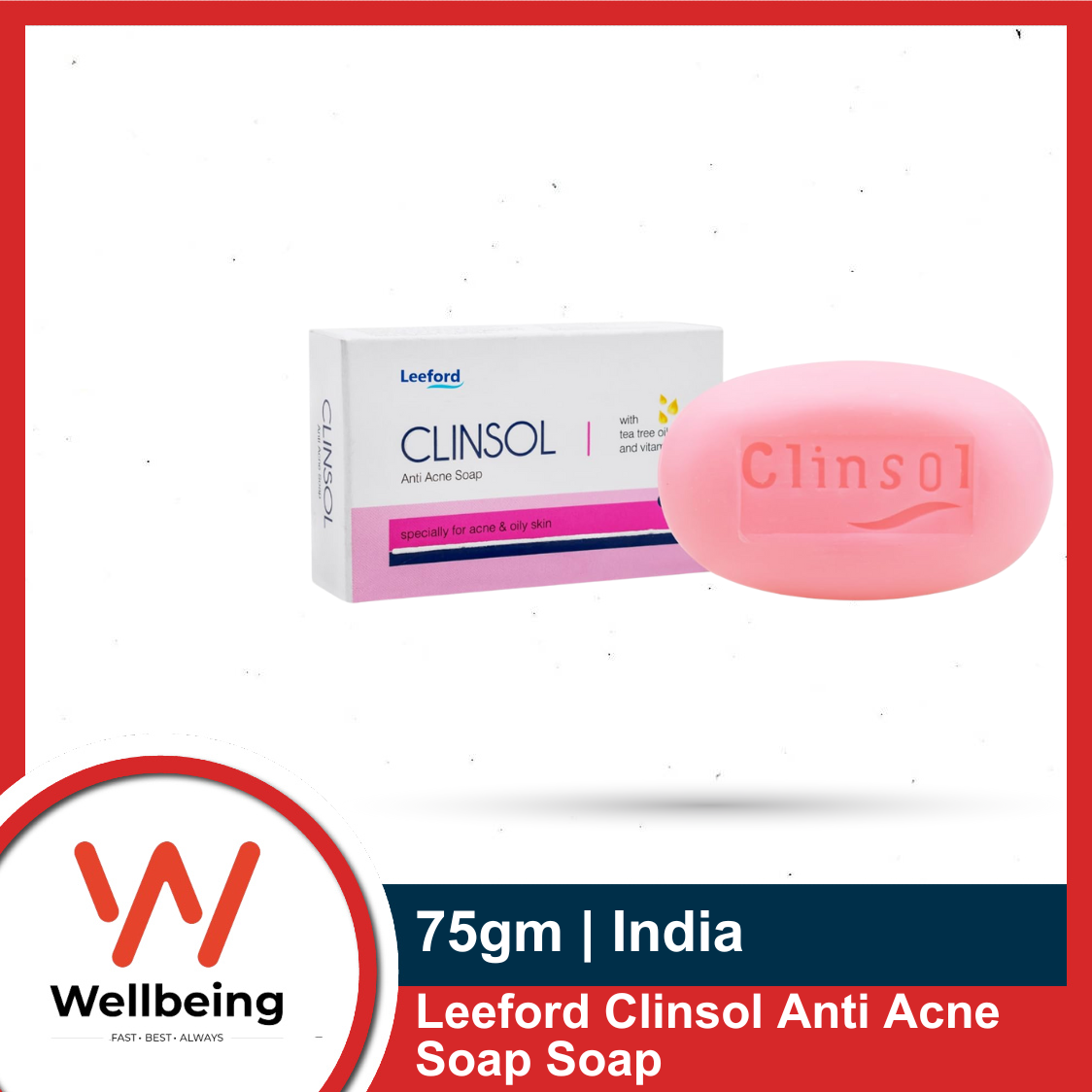 Picture of Leeford Clinsol Anti Acne Soap 75g Enriched Tea Tree Oil with Vitamin E for Soft Skin | Gentle on Skin | Helps to remove Acne