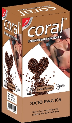 Picture of Coral Coffee Flavors Lubricated Natural Latex Condom for Men | Full Box 3x10=30pcs Condom | Malaysia