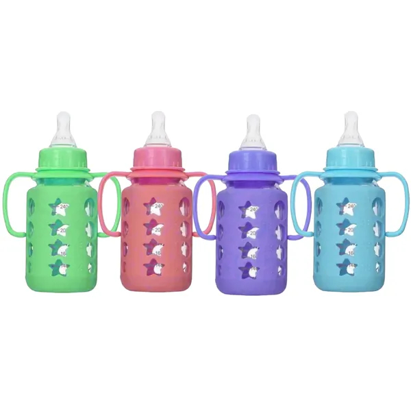 Picture of Mumlove Baby Feeder Double Protection Unbreakable 120ml/ 250ml Glass Body Feeding Bottle with Nipple Handle & Silicon Cover