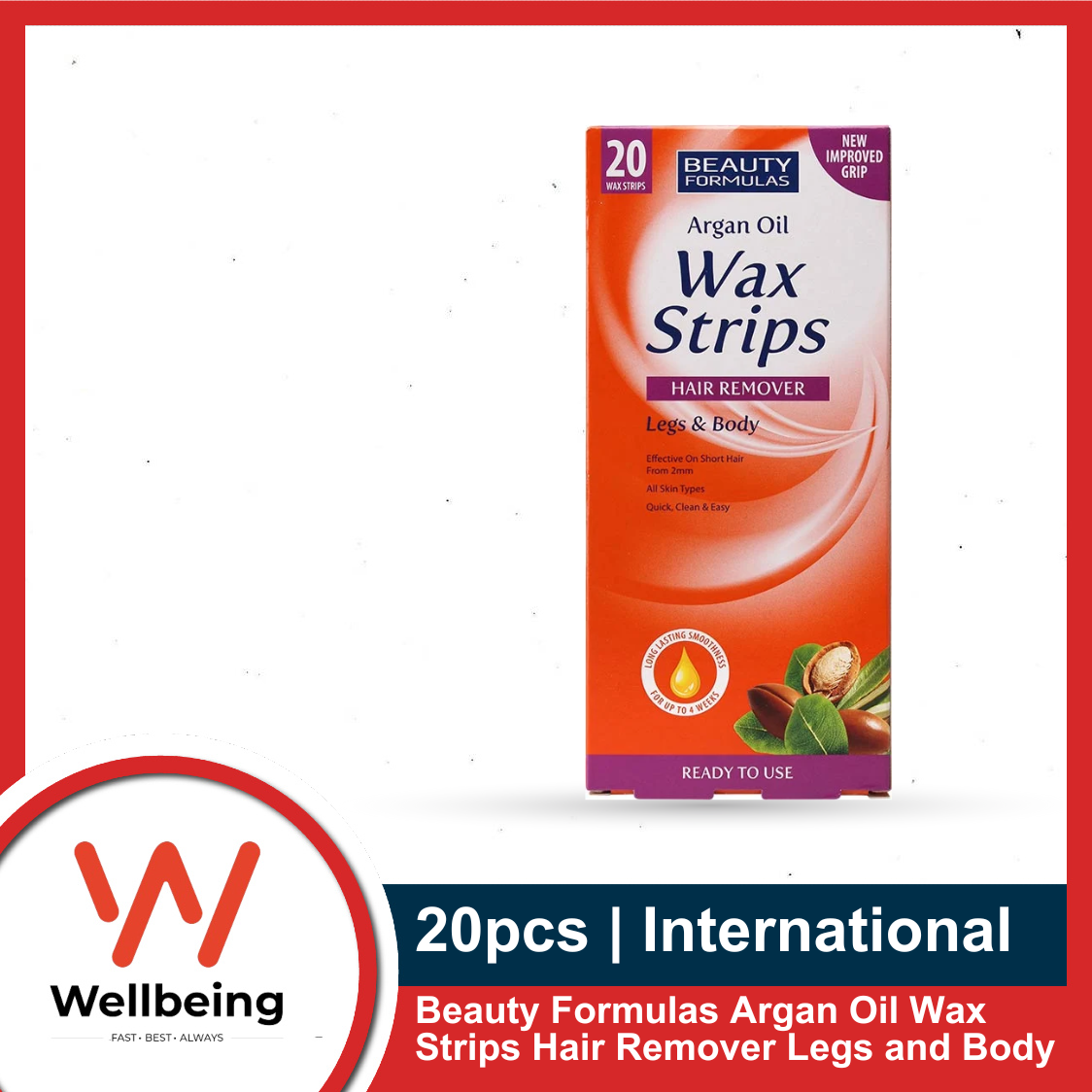 Picture of Beauty Formulas Argan Oil Wax Strips Hair Remover Legs and Body 20pcs