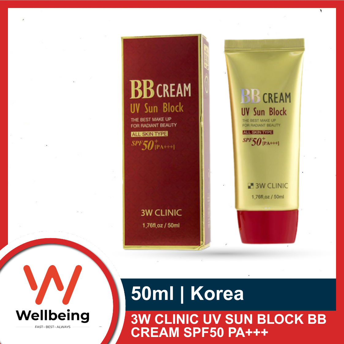 Picture of 3W CLINIC UV SUN BLOCK BB CREAM SPF50 PA+++ 50ml | Korea