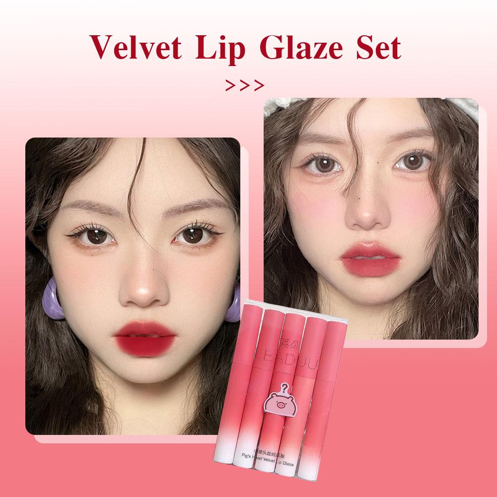 Picture of LEADUU Piggy Head Velvet Lip Glaze Set Matte Whitening Non Fading Lipstick