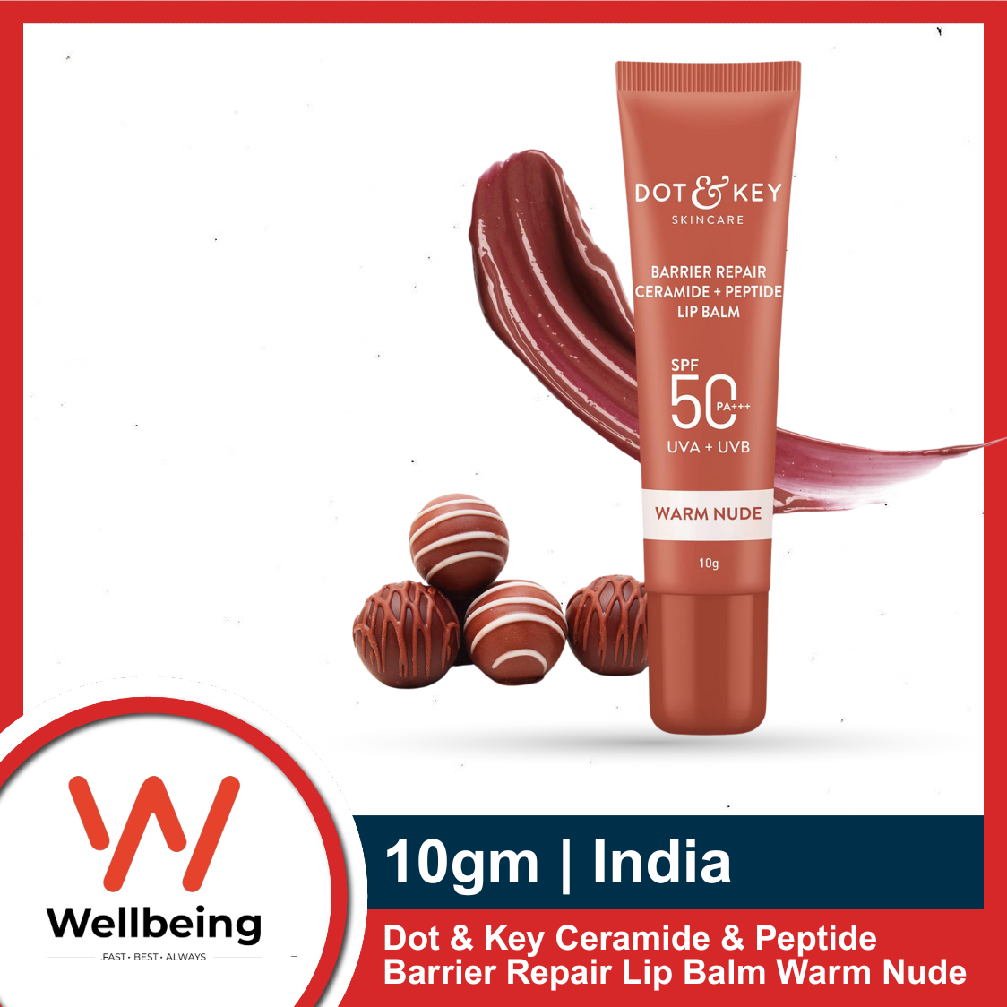 Picture of Dot & Key Ceramide & Peptide Barrier Repair Lip Balm 10gm Spf 50,Pa+++ For Normal Skin| Warm Nude | Boosts Collagen & Instantly Plumps Lip| Lip Balm For Women