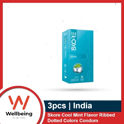 Picture of Skore Condom for Men Cool Mint Flavor Ribbed Dotted Colors Condom 3pcs Pack | Extra Lubrication | India